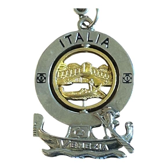 Italian Silver & Gold Tone Italia Venezia Spinner Flip Italy Souvenir Keychain - Picture 9 of 9